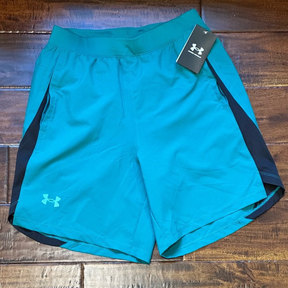 NEW Under Armour  Mens Launch Athletic Training (Blue / Green) Shorts - Small
